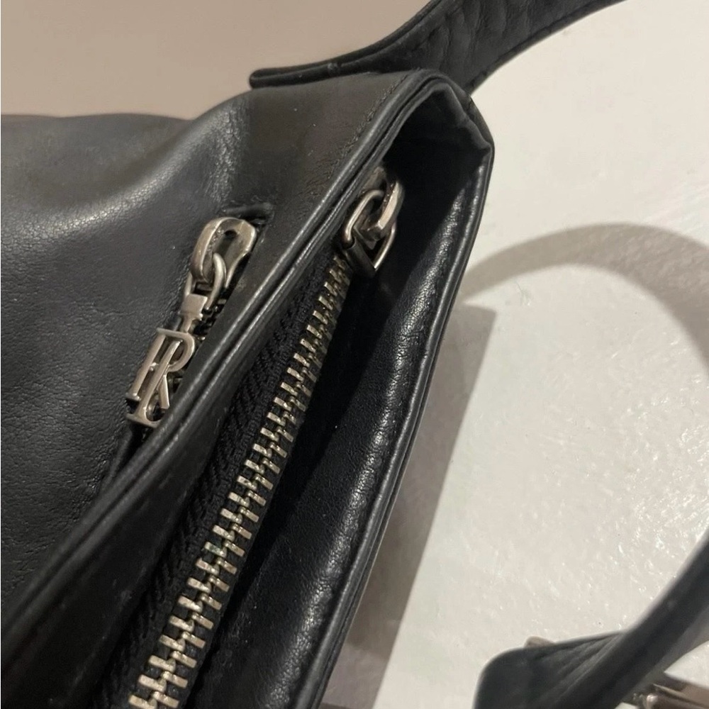 Vintage Ralph Lauren Black Leather Crossbody Shoulder Bag Y2K Silver Logo - Picture 14 of 14
